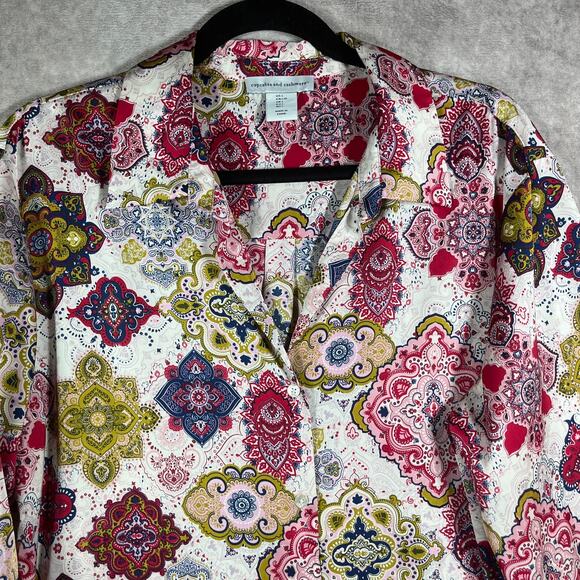 Cupcakes And Cashmere Blouse Womens Large‎ Pink Medallion Print Button Front Art - Picture 2 of 9
